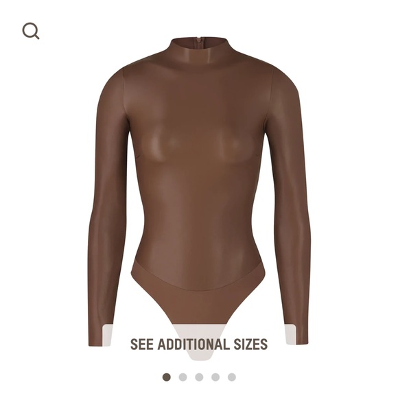 Skims Faux Leather Mock Neck Bodysuit Color: Jasper - Picture 1 of 3